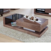 Jual Furnishings Cube Coffee Table in Walnut and Black Glass with Drawer