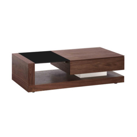 Jual Furnishings Cube Coffee Table in Walnut and Black Glass with Drawer