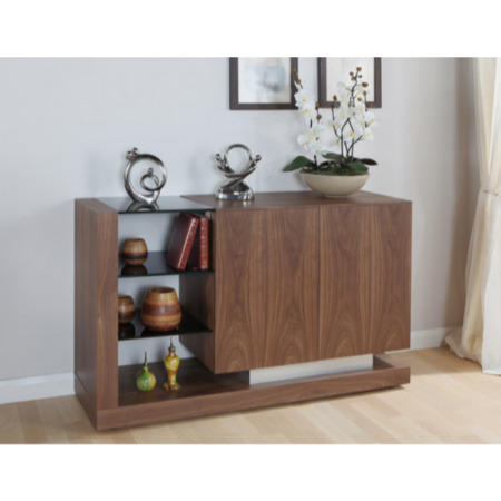 Jual Furnishings Cube Sideboard in Walnut and Black Glass