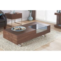 Cube Coffee Table in Walnut with Tinted Mirror Drawer