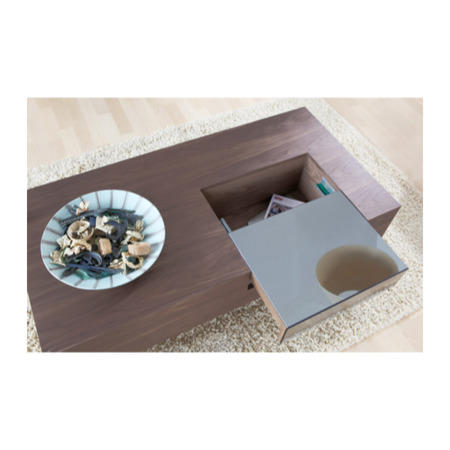 Cube Coffee Table in Walnut with Tinted Mirror Drawer