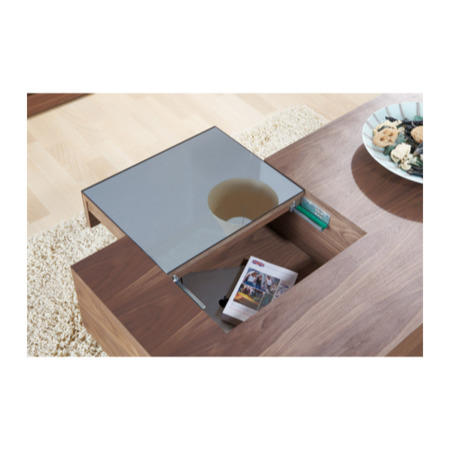 Cube Coffee Table in Walnut with Tinted Mirror Drawer
