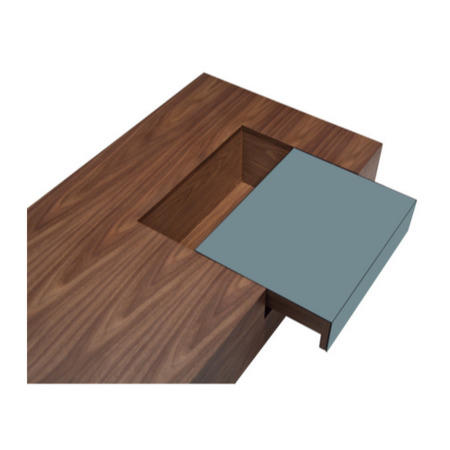Cube Coffee Table in Walnut with Tinted Mirror Drawer