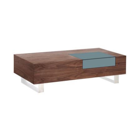 Cube Coffee Table in Walnut with Tinted Mirror Drawer