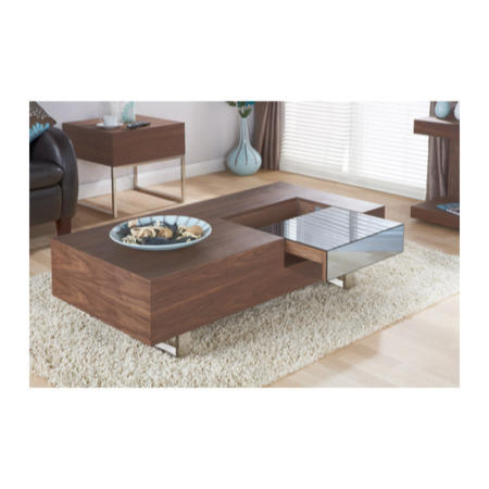 Cube Coffee Table in Walnut with Tinted Mirror Drawer