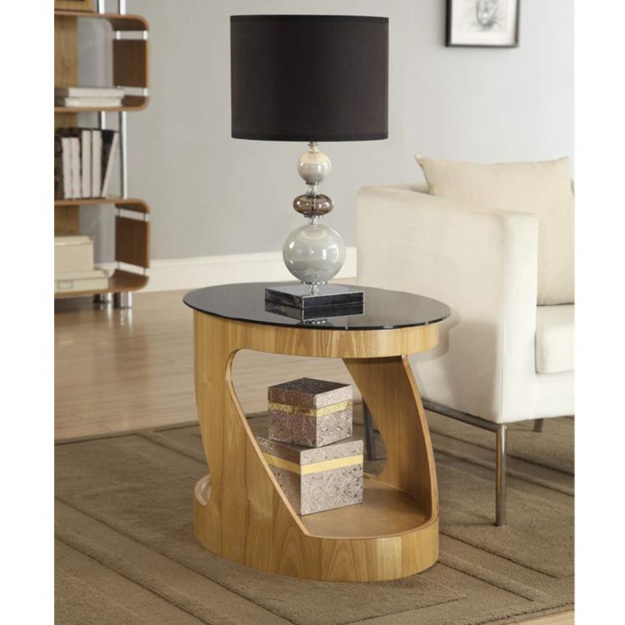 Jual Furnishings Curved Oak Oval Lamp Table 