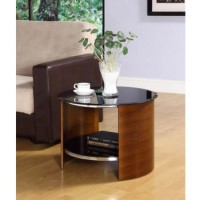 Jual Furnishings Curve Round Lamp Table in Walnut and Black Glass Jual Furnishings Curve Round Lamp Table in Walnut and Black Glass