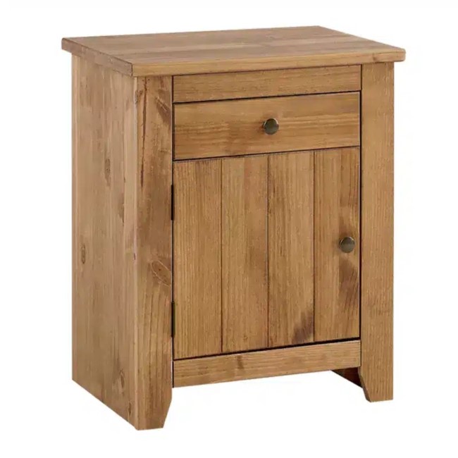 Solid Pine Bedside Table with Drawer and Cupboard - Havana - LPD