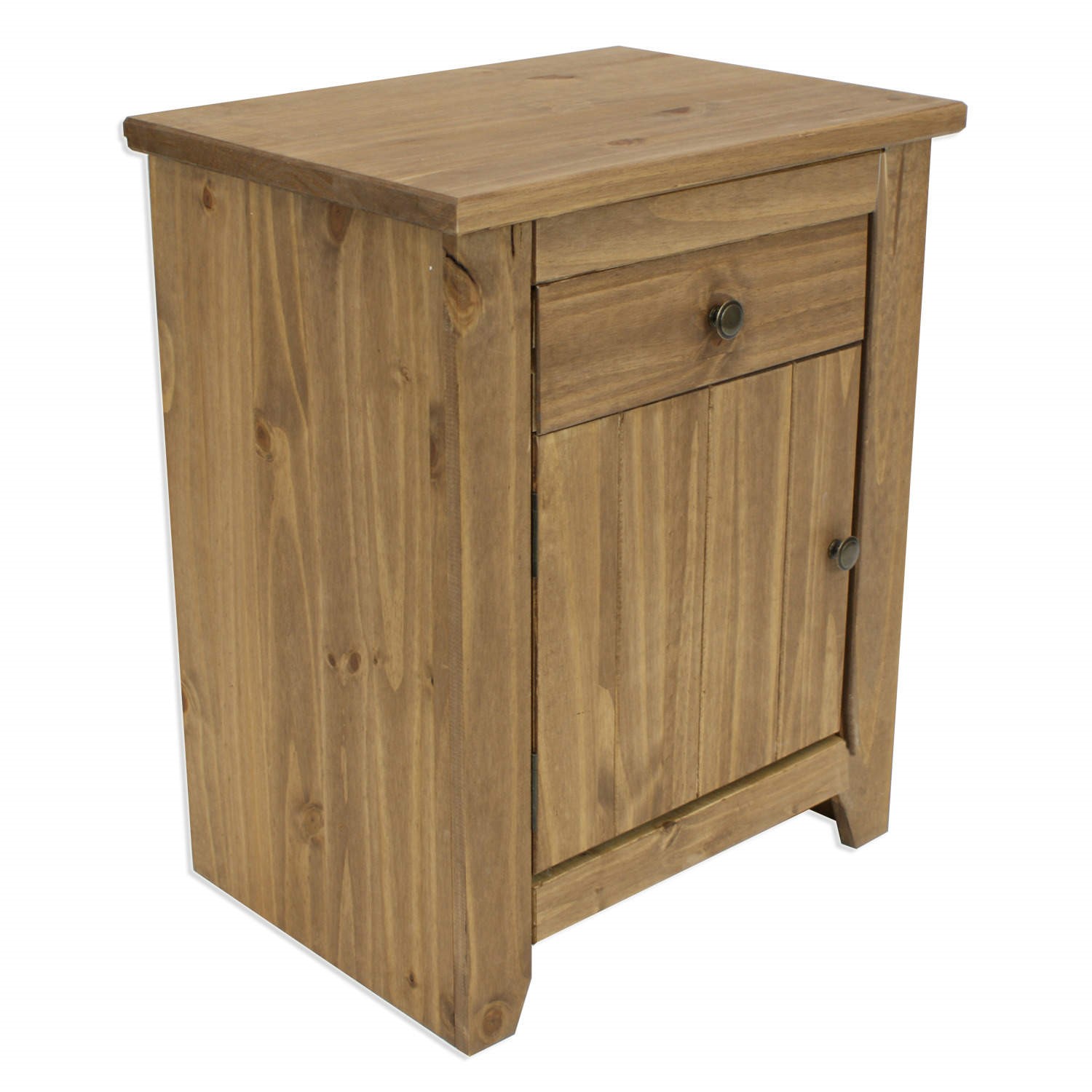 Photo of Solid pine bedside table with drawer and cupboard - havana - lpd