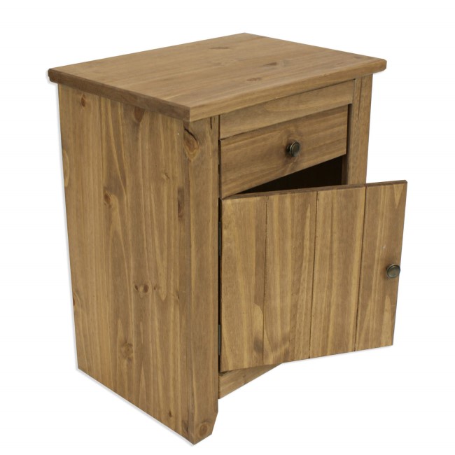 Solid Pine Bedside Table with Drawer and Cupboard - Havana - LPD