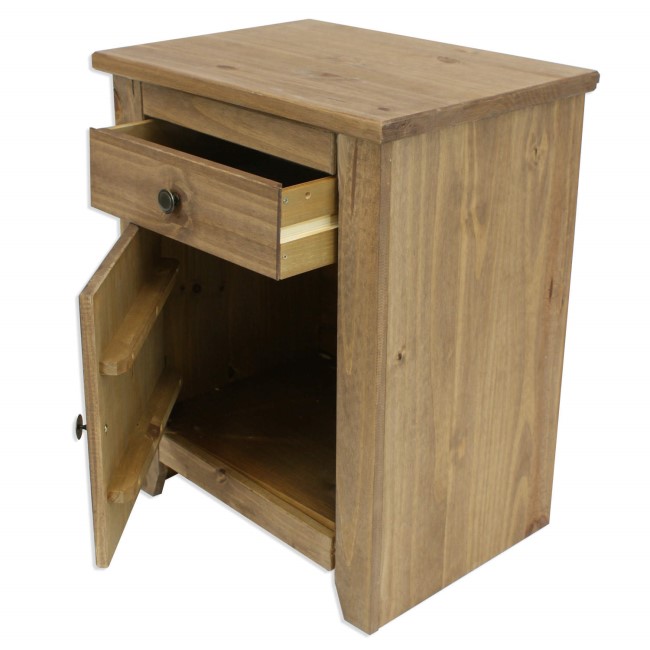 Solid Pine Bedside Table with Drawer and Cupboard - Havana - LPD