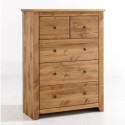 FOL077908 Tall Solid Pine Chest of 5 Drawers - Havana - LPD