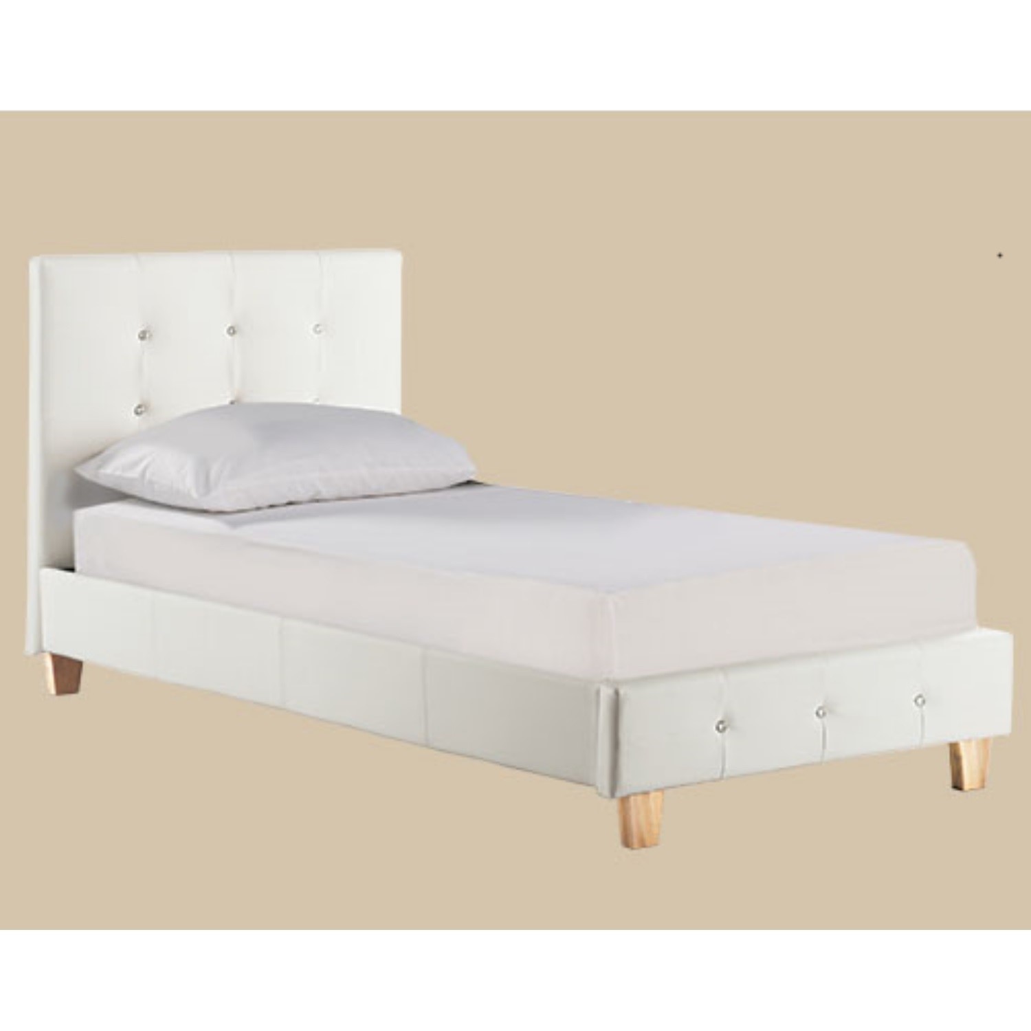 Lpd Diamante Single Bed In White, White Leather Single Bed Frame