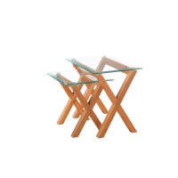 LPD Cadiz Solid Oak and Glass Nest of 2 Tables