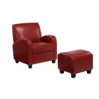 LPD Club Leather Chair and Footstool in Red