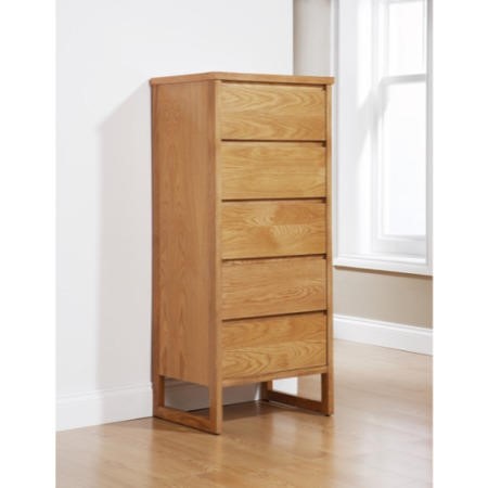 Mountrose Chloe Solid Oak 5 Drawer Tallboy - Furniture123