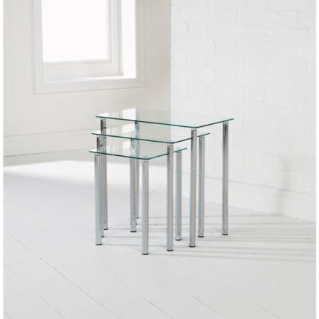 Mountrose Odyssey Nest of Tables in Clear Glass and Metal