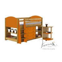 Verona Design Verona Mid-Sleeper Bedroom Set with Pull Out Desk in Antique Pine and Orange
