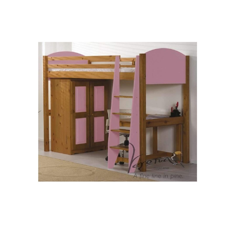 Verona Design Verona High-Sleeper Bedroom Set in Antique Pine and Pink