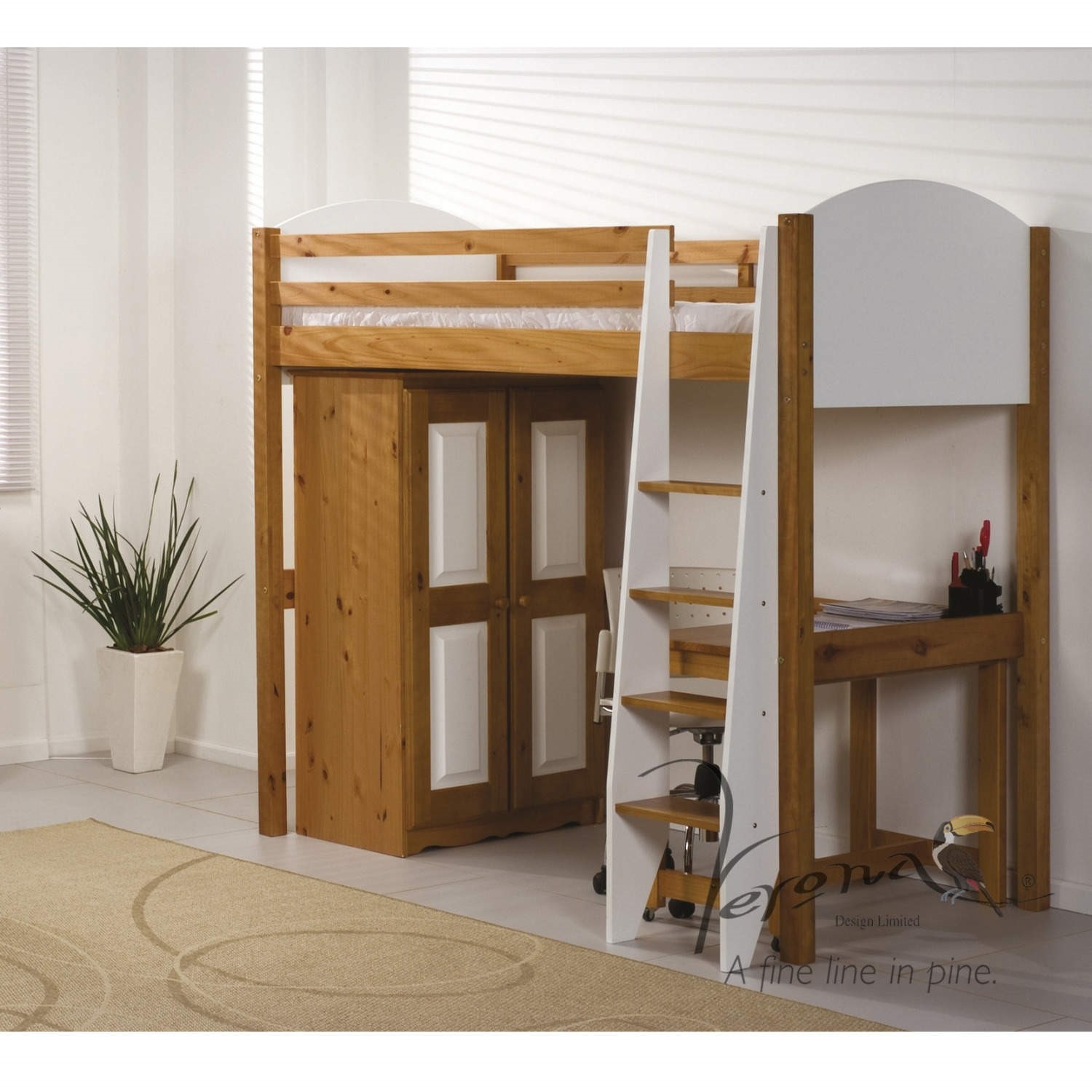 Verona Design Verona High-Sleeper Bedroom Set in Antique Pine and White ...