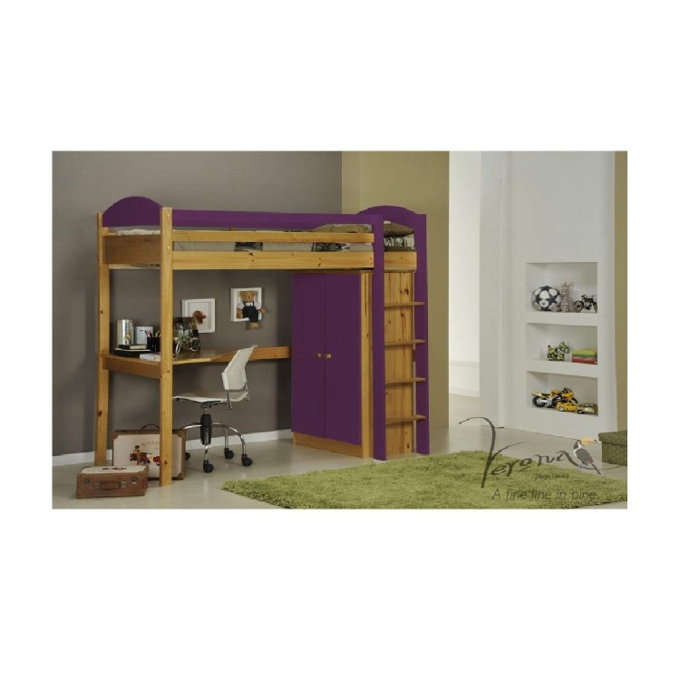 Verona Design Maximus High-Sleeper Bedroom Set in Antique Pine and Lilac