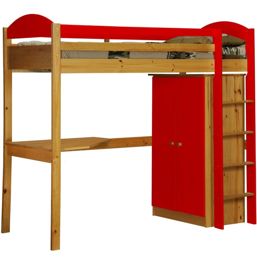 Verona Design Maximus High-Sleeper Bedroom Set in Antique Pine and Red