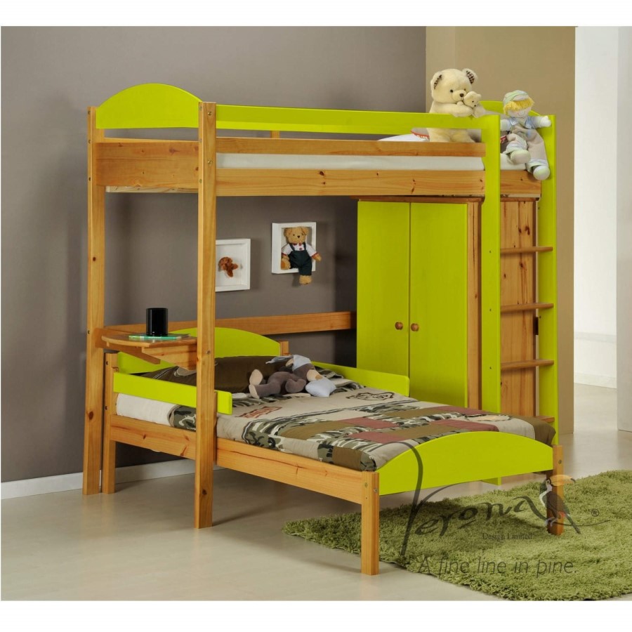 Verona Design Maximus L Shape High-Sleeper Bedroom Set in Antique Pine and Lime