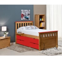Verona Design Ferrara Captain's Single Storage Bed with 4 Drawers in Antique Pine and Red