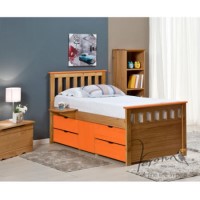 Verona Design Ferrara Captain's Single Storage Bed with 4 Drawers in Antique Pine and Orange