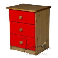 Verona Design Verona 3 Drawer Bedside Table in Antique Pine and Red