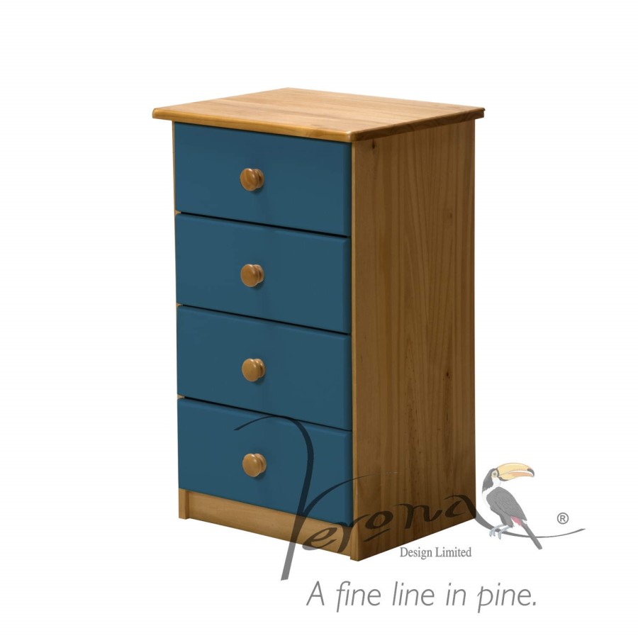Verona Design Verona 4 Drawer Bedside Table in Antique Pine and Blue