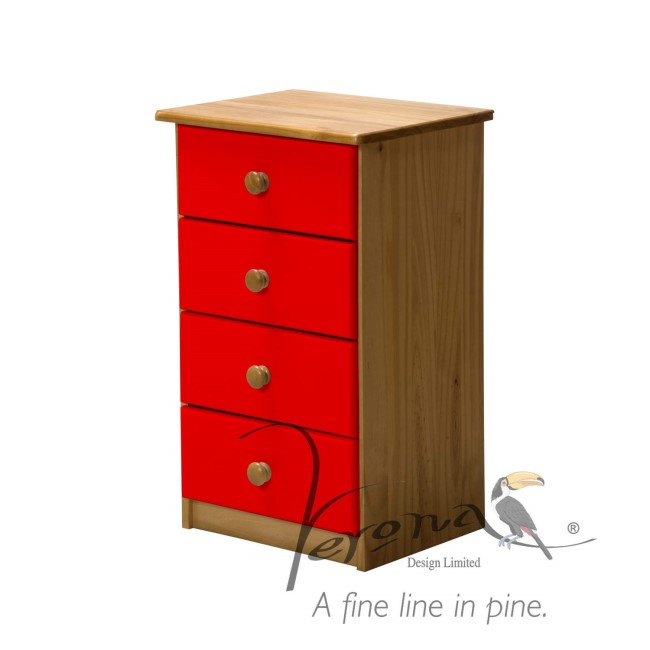 Verona Design Verona 4 Drawer Bedside Table in Antique Pine and Red