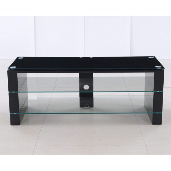 Black high gloss TV unit with glass shelves Furniture123