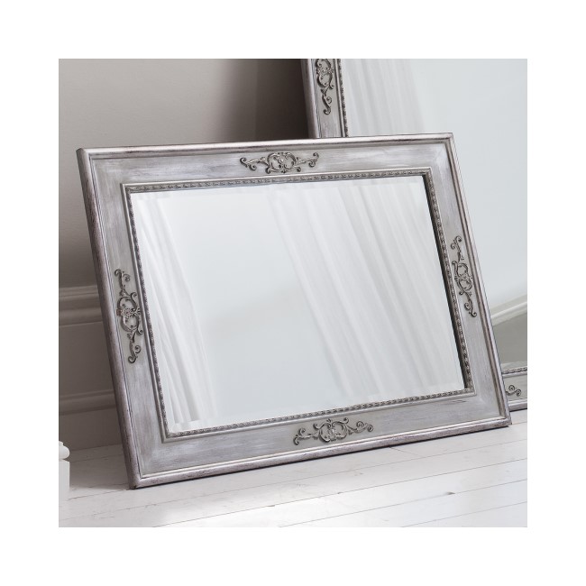 Grey Carved Rectangle Wall Hanging Mirror - Caspian House