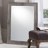 Carved Rectangle Wall Hanging Mirror in Grey - Caspian House 