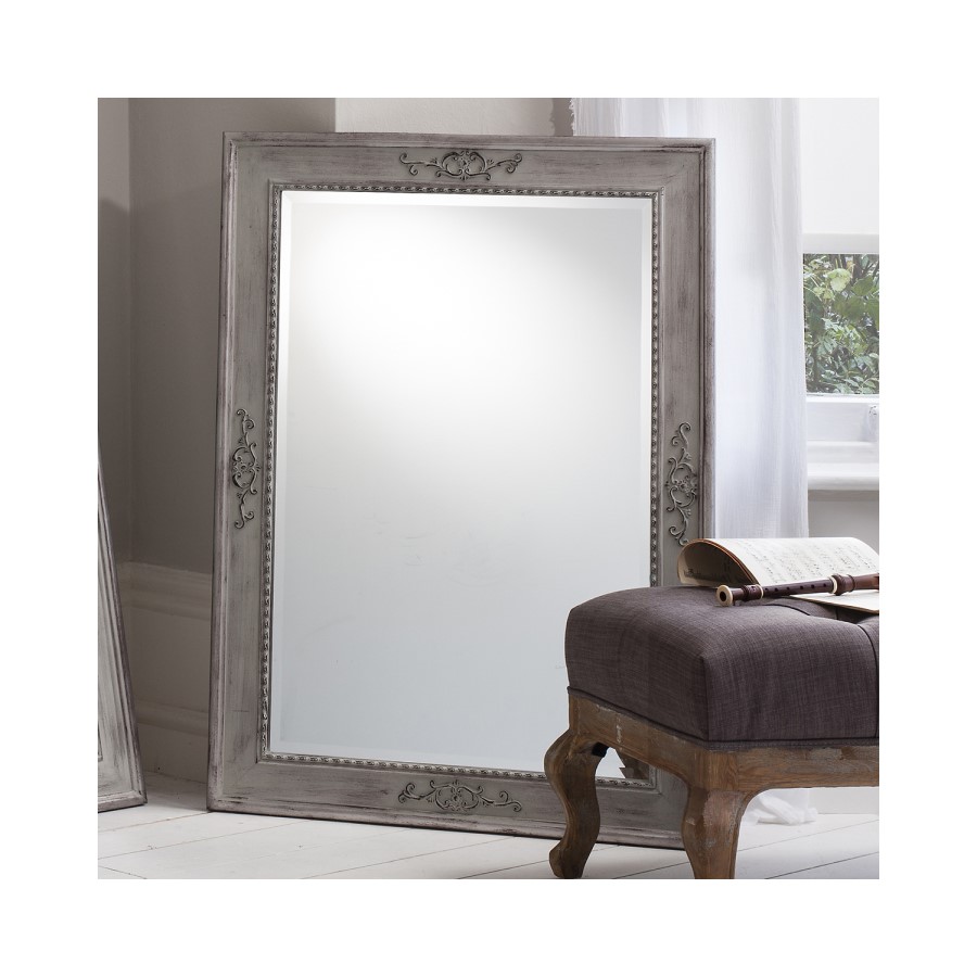 Carved Rectangle Wall Hanging Mirror in Grey - Caspian House 