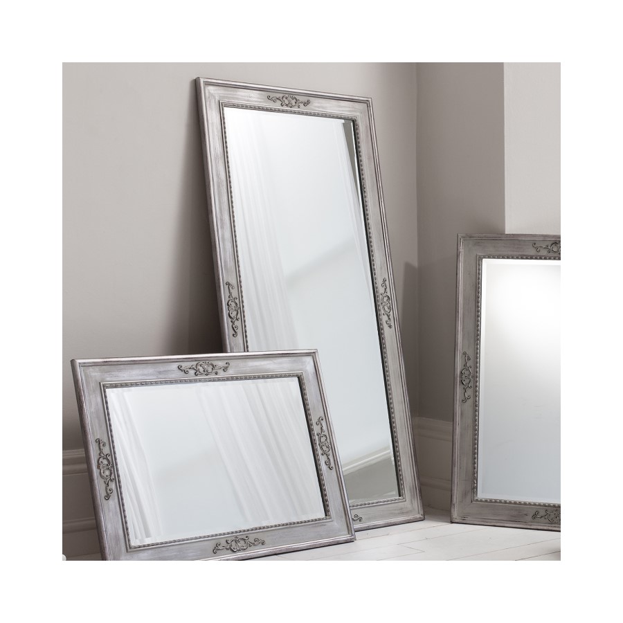 Ellesmere Carved Large Floor Standing Mirror in Grey - Caspian House