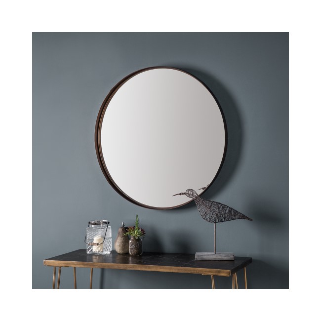 Round Wall Mirror with Bronze Frame - Caspian House