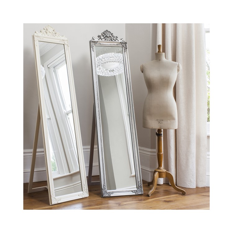 Wood Cheval Freestanding White Mirror - Caspian House