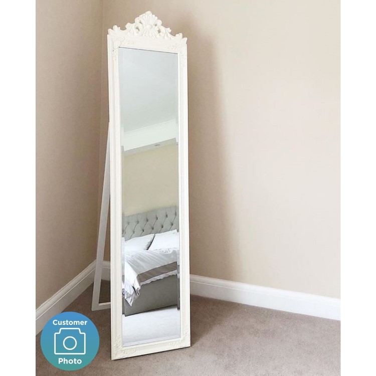 Wood Cheval Freestanding White Mirror - Caspian House