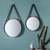 Set of 2 Round Mirrors Leather Hanging Strap - Caspian House