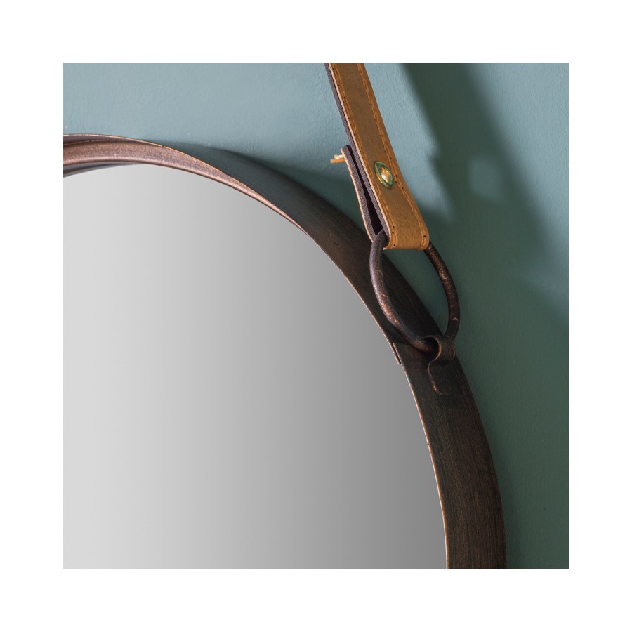 Set of 2 Round Mirrors Leather Hanging Strap - Caspian House