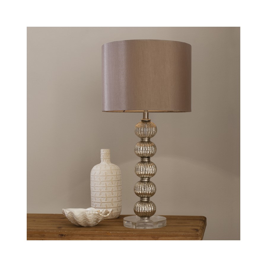 Gold Table Lamp with Bauble Base & Satin Shade - Adriana