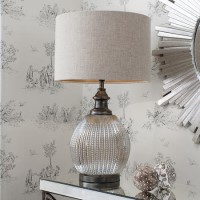 Glass Table Lamp with Grey Fabric Shade - Bernardo