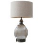 Glass Table Lamp with Grey Fabric Shade - Bernardo
