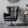 Swivel Chair in Black Leather with Silver Base - Caspian House