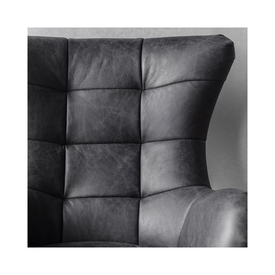 Swivel Chair in Black Leather with Silver Base - Caspian House