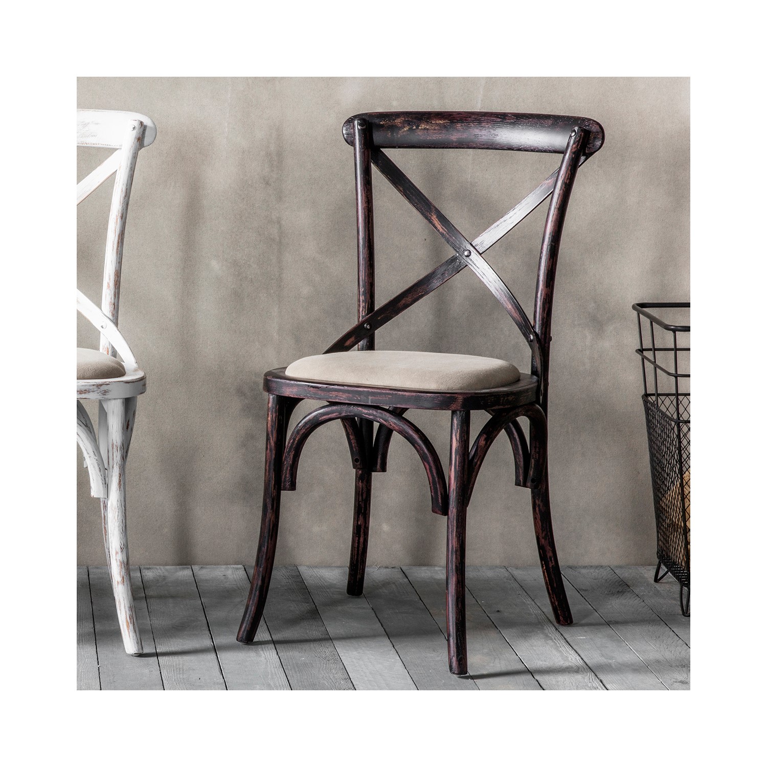 Gallery Pair of Black Distressed Cafe Style Chairs Furniture123
