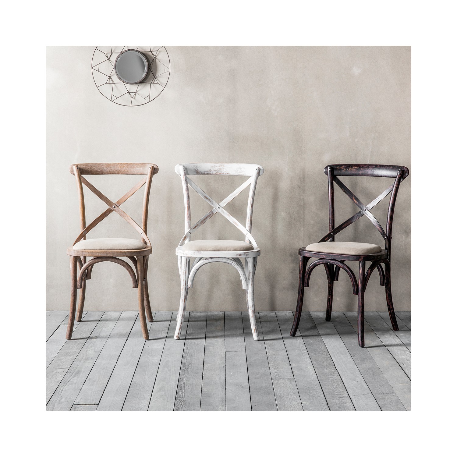 Gallery Pair of Black Distressed Cafe Style Chairs Furniture123