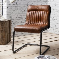 GRADE A1 - Genuine Leather Upholstered Dining Chair in Antique Tan - Caspian House